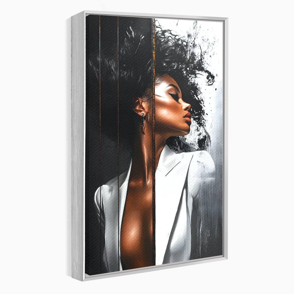 Tablou canvas cu tablou canvas cu portret feminin stilizat, in rama de aluminiu argintiu